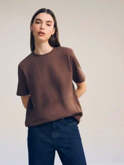 Tops En T-Shirts*Next Chocoladebruin - Dik T-shirt met ronde hals en korte mouwen