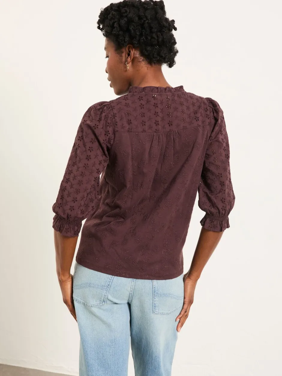 Blouses En Overhemden|Fat Face - FatFace broderietop Chocoladebruin