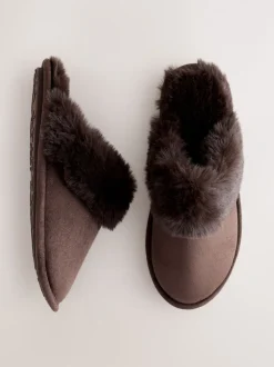 Pantoffels|Alle Nacht- En Loungekleding|Next - Faux Fur Suede Mule Slippers Chocoladebruin