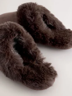Pantoffels|Alle Nacht- En Loungekleding|Next - Faux Fur Suede Mule Slippers Chocoladebruin