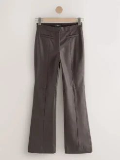 Kostuums En Werkkleding*Next Chocoladebruin - Faux Leather Flared Trousers