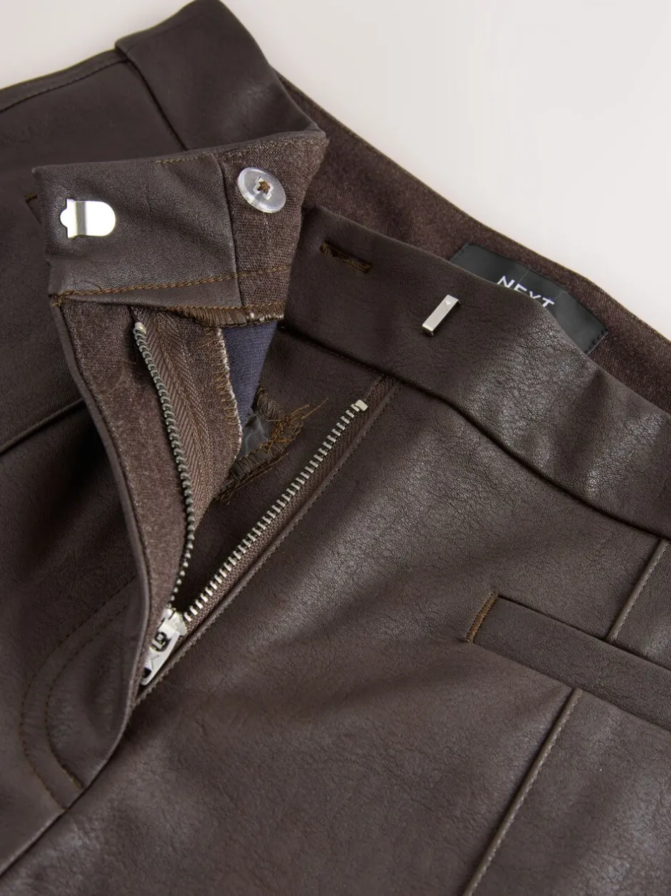 Kostuums En Werkkleding*Next Chocoladebruin - Faux Leather Flared Trousers