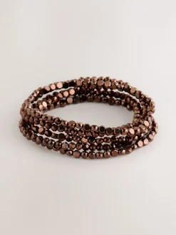 Sieraden|Next Chocoladebruin - Flat Facetted Bead Stretch Bracelet Pack