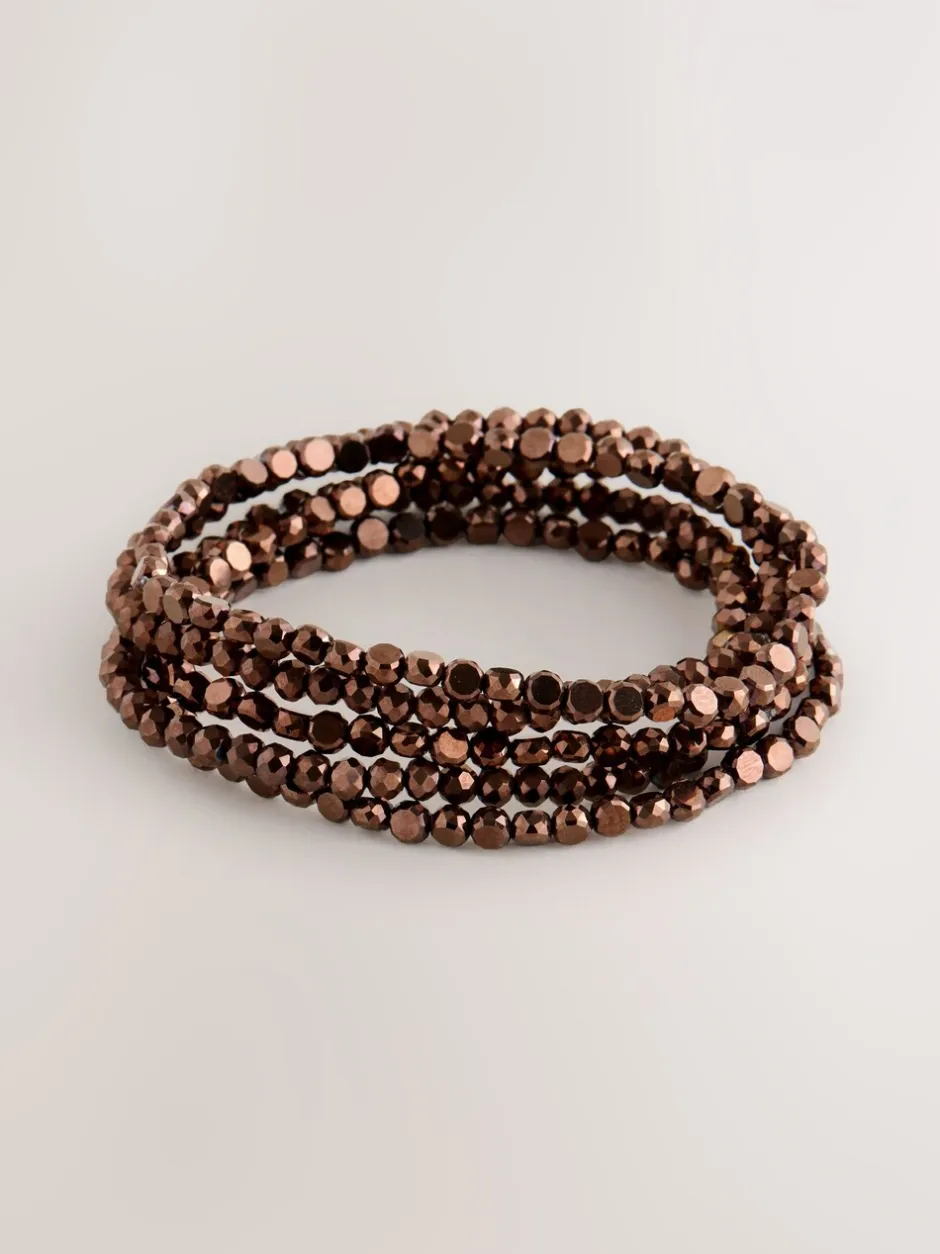 Sieraden|Next Chocoladebruin - Flat Facetted Bead Stretch Bracelet Pack