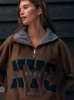 Hoody's En Sweatshirts*Next - Fleece trui met korte rits Chocoladebruin