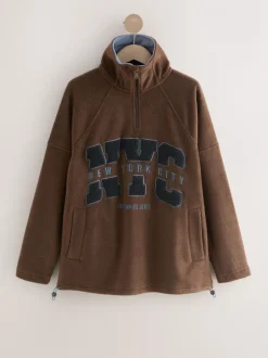 Hoody's En Sweatshirts*Next - Fleece trui met korte rits Chocoladebruin