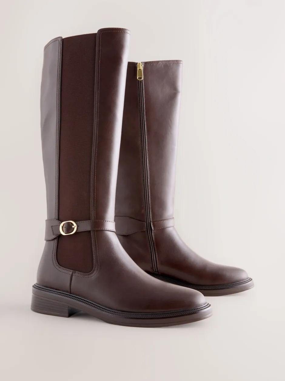 Ruimvallend En Extraruimvallend|Boots*Next - Forever Comfort® rijlaarzen met gesp Chocoladebruin