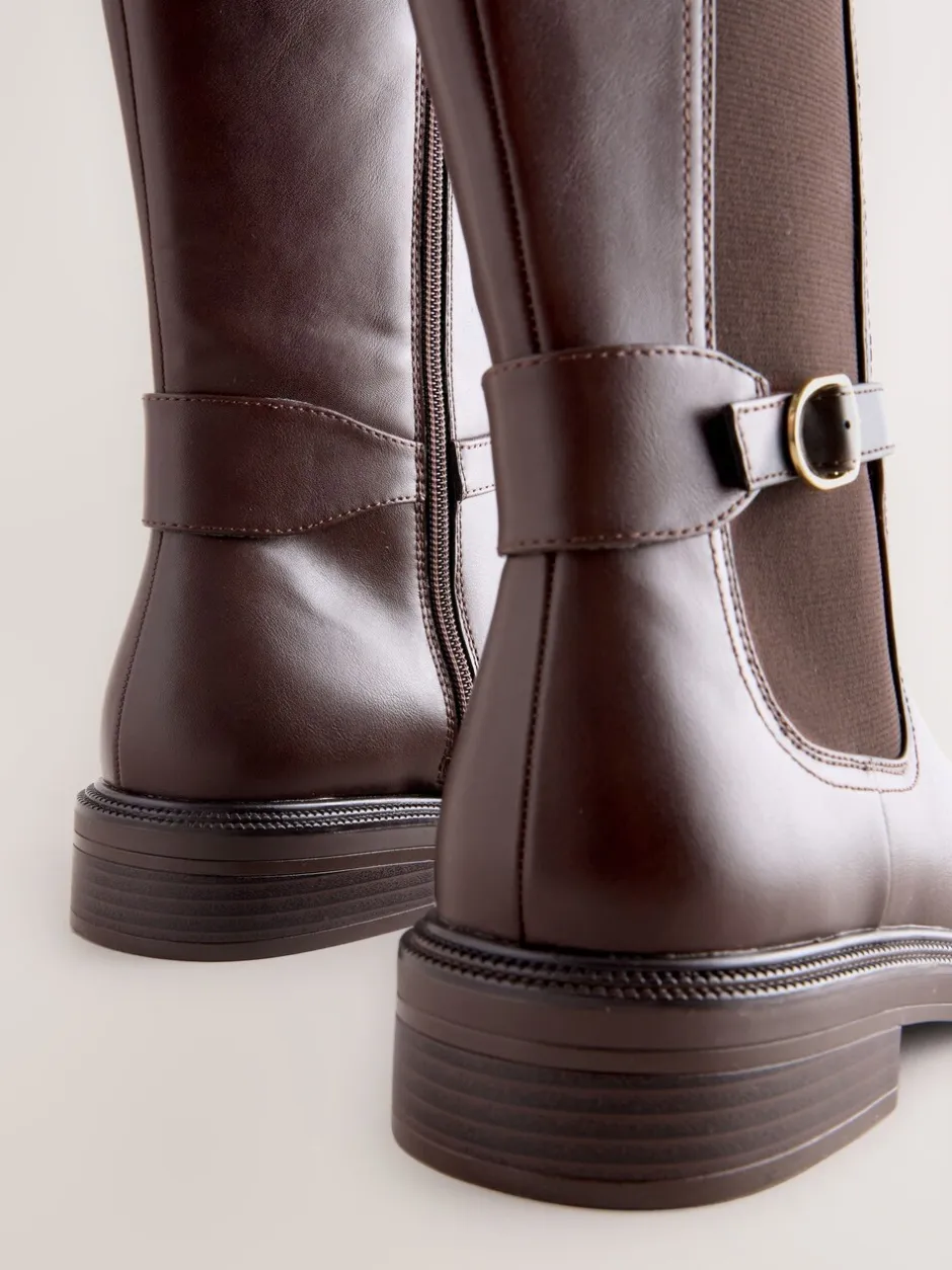 Ruimvallend En Extraruimvallend|Boots*Next - Forever Comfort® rijlaarzen met gesp Chocoladebruin