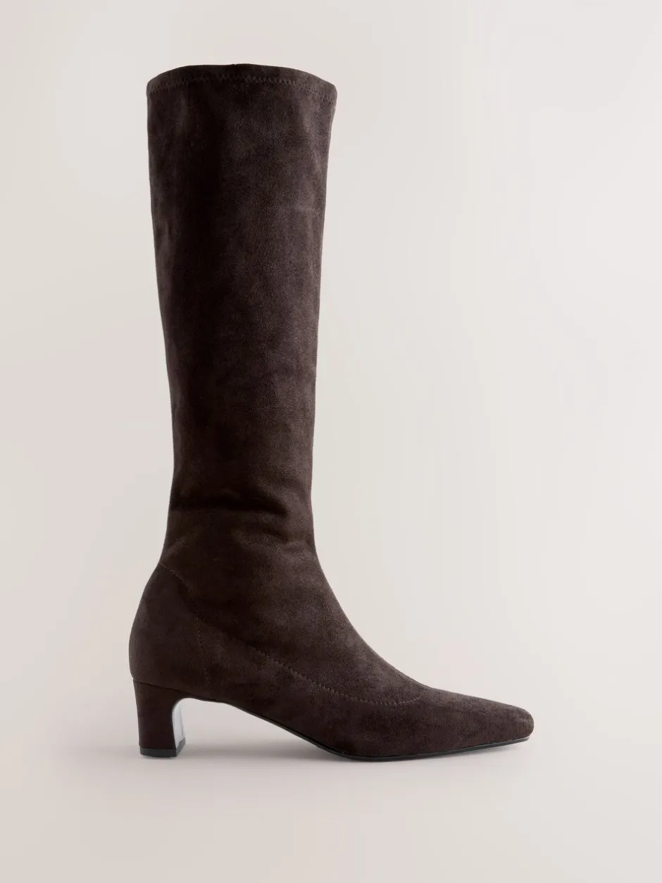 Ruimvallend En Extraruimvallend|Boots*Next - Forever Comfort® kniehoge soklaarzen met afgeronde spitse neus Chocoladebruin