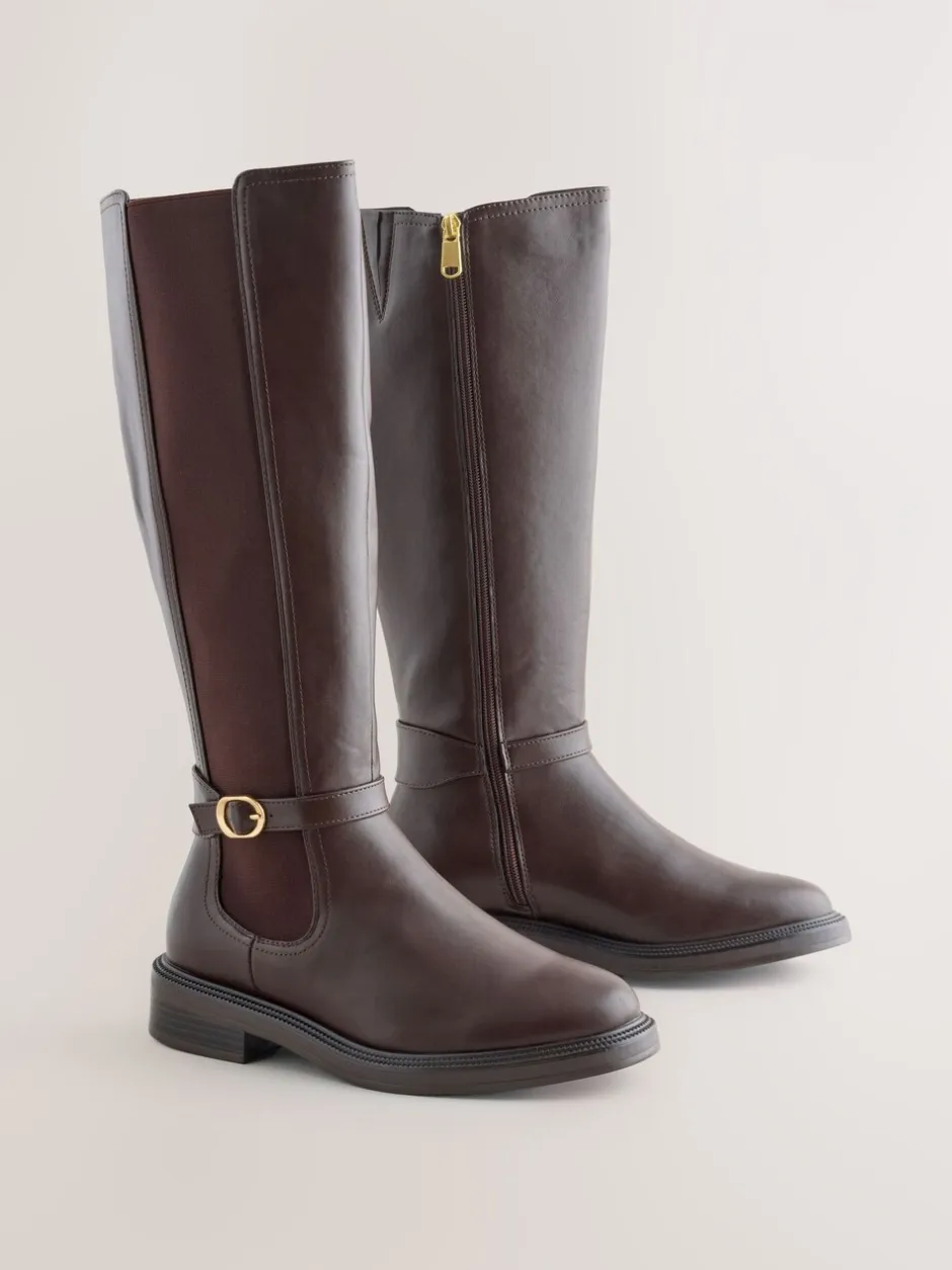 Ruimvallend En Extraruimvallend|Boots*Next - Forever Comfort® rijlaarzen met gesp Chocoladebruin