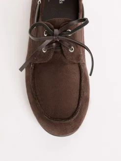 Lage Schoenen*Friends Like These - Slim Vetersluiting Comfort Imitatiesuède Bootschoen Instappers Chocoladebruin