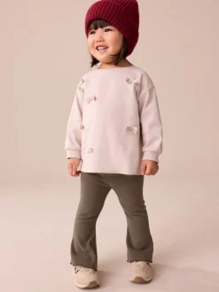 Broeken En Leggings*Next Chocoladebruin - Geribbelde flare legging (3 mnd-7 jr)