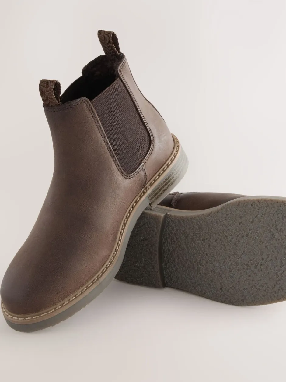 Boots|Next - Leren Chelsea laarzen Chocoladebruin