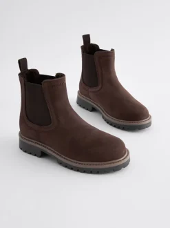 Boots|Next - Leren warmgevoerde Chelsea-laarzen Chocoladebruin