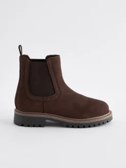 Boots|Next - Leren warmgevoerde Chelsea-laarzen Chocoladebruin