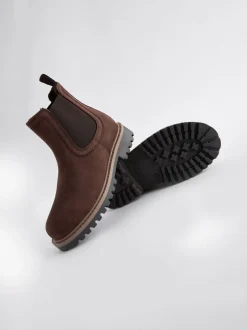 Boots|Next - Leren warmgevoerde Chelsea-laarzen Chocoladebruin