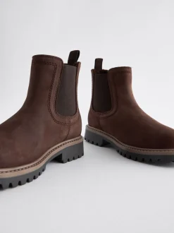 Boots|Next - Leren warmgevoerde Chelsea-laarzen Chocoladebruin