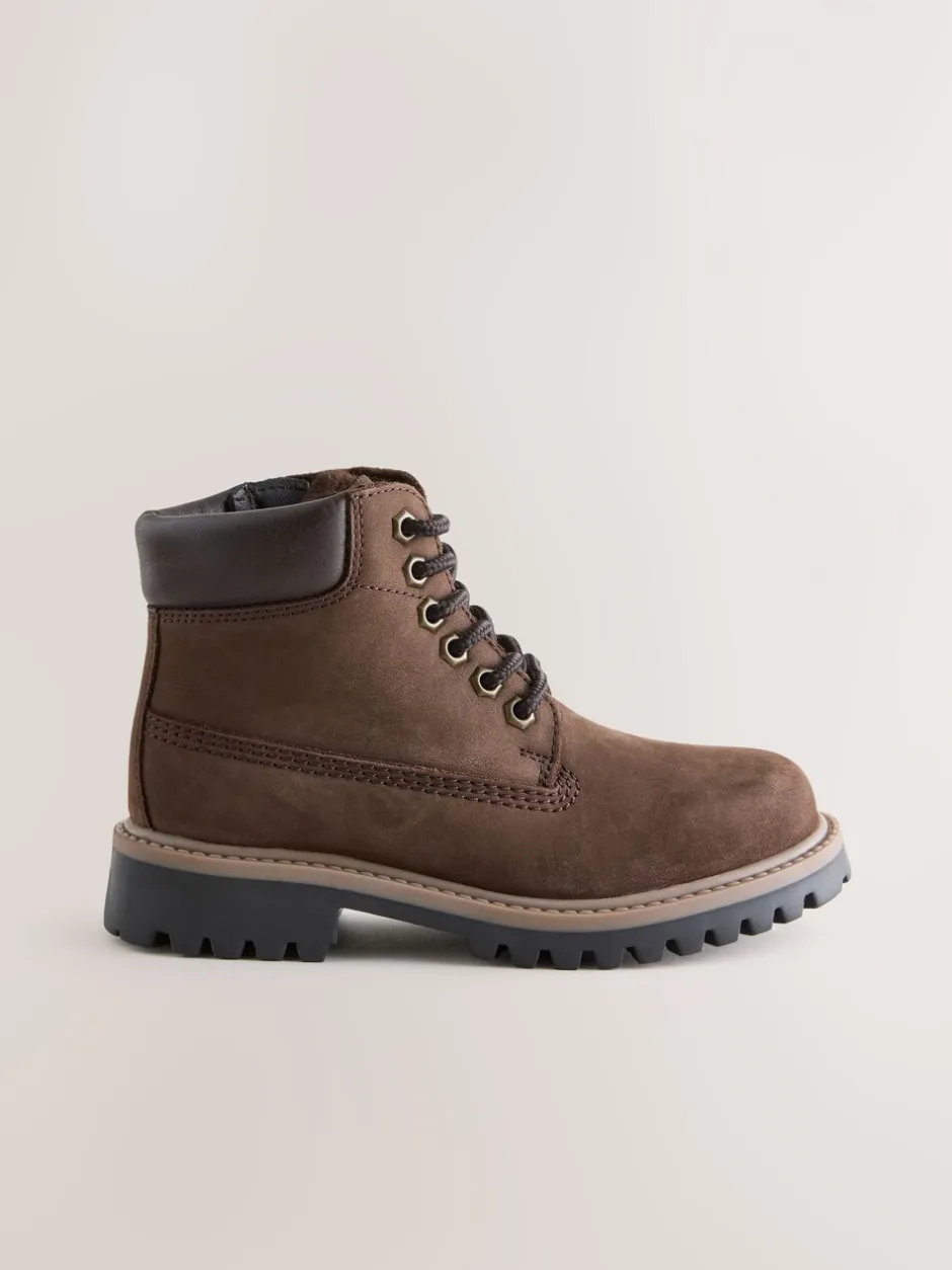 Boots|Next - Leren werklaarzen met vetersluiting Chocoladebruin