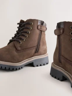 Boots|Next - Leren werklaarzen met vetersluiting Chocoladebruin