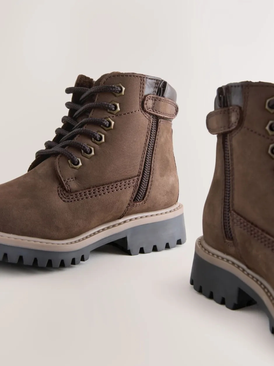 Boots|Next - Leren werklaarzen met vetersluiting Chocoladebruin