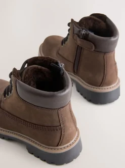 Boots|Next - Leren werklaarzen met vetersluiting Chocoladebruin