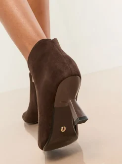 Boots*Lipsy - Faux Suede Low Heel Ankle Kitten Heels Chocoladebruin