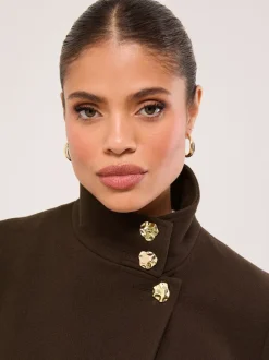 Jassen En Jacks|Lipsy - Funnel Neck Mid Length Coat Chocoladebruin