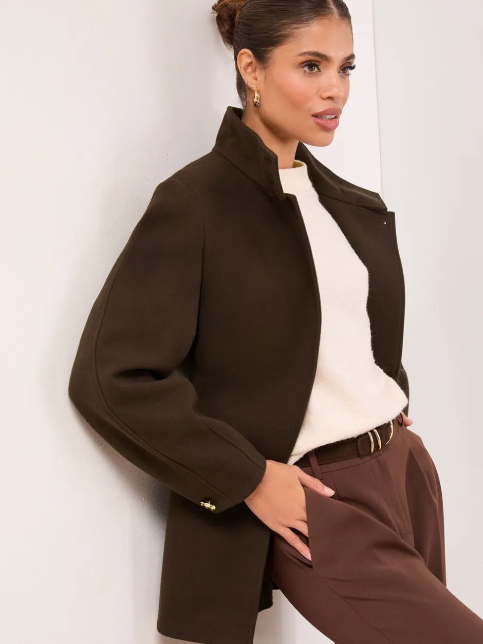 Jassen En Jacks|Lipsy - Funnel Neck Mid Length Coat Chocoladebruin