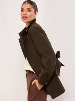 Jassen En Jacks|Lipsy - Funnel Neck Mid Length Coat Chocoladebruin