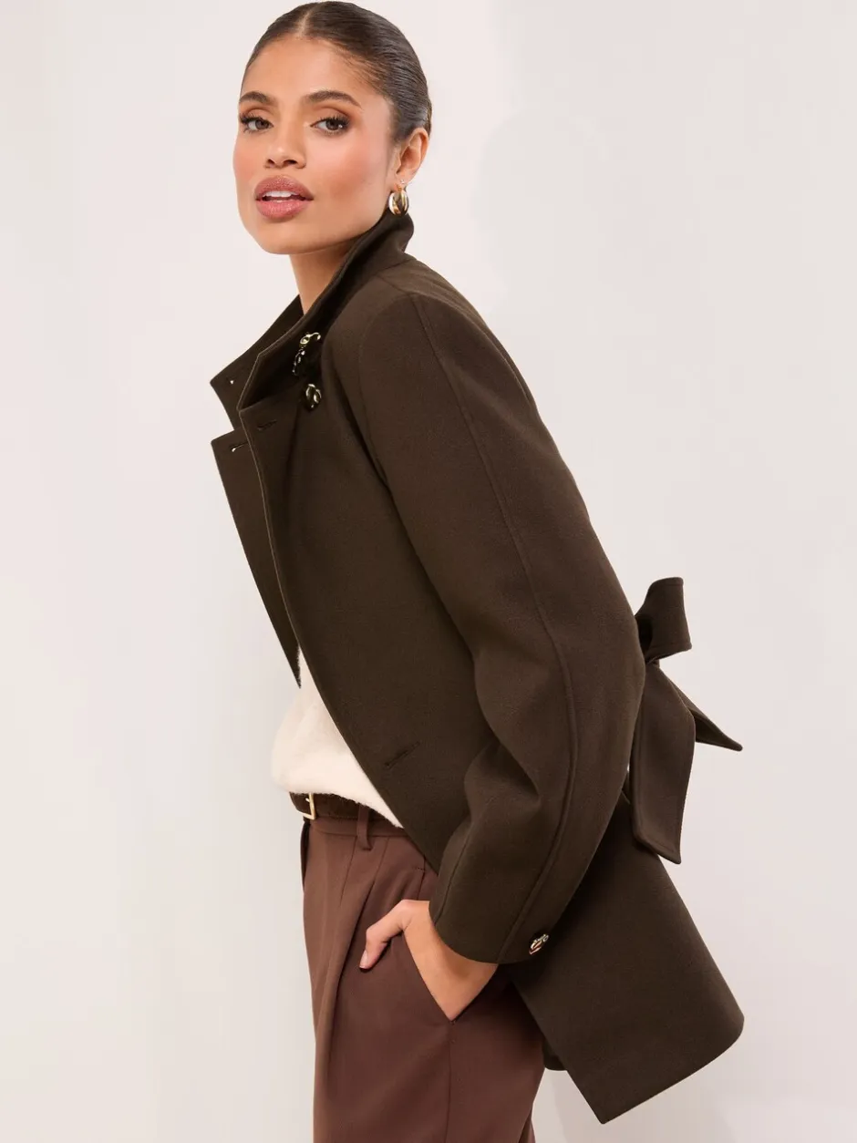 Jassen En Jacks|Lipsy - Funnel Neck Mid Length Coat Chocoladebruin