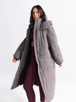 Jassen En Jacks*Next Chocoladebruin - Long Padded Check Longline Coat