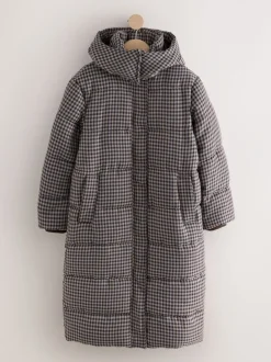 Jassen En Jacks*Next Chocoladebruin - Long Padded Check Longline Coat
