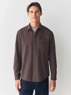 Formele Overhemden*Next - Long Sleeve Garment Dyed Oxford Shirt Chocoladebruin