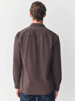 Formele Overhemden*Next - Long Sleeve Garment Dyed Oxford Shirt Chocoladebruin