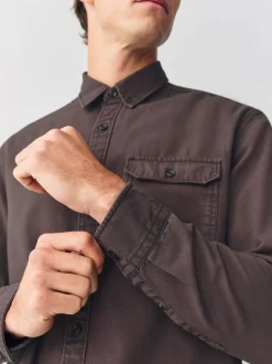 Formele Overhemden*Next - Long Sleeve Garment Dyed Oxford Shirt Chocoladebruin