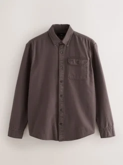 Formele Overhemden*Next - Long Sleeve Garment Dyed Oxford Shirt Chocoladebruin