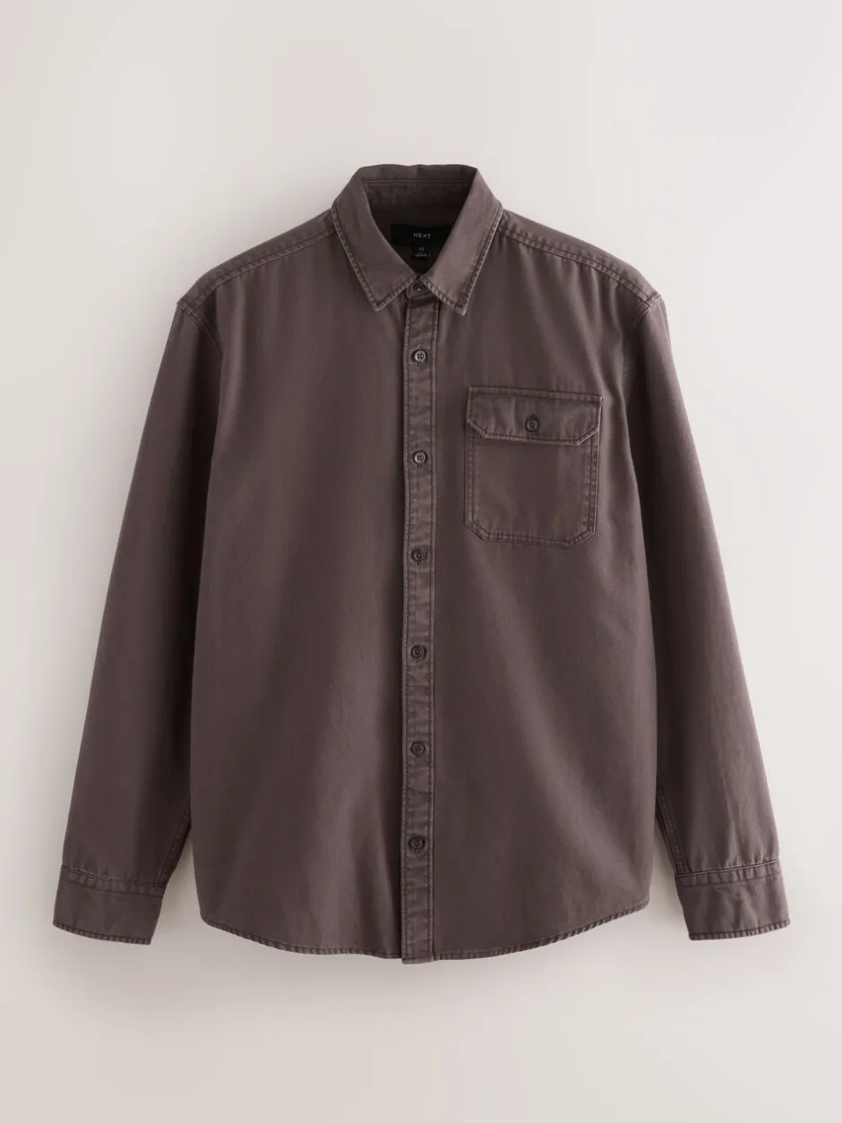 Formele Overhemden*Next - Long Sleeve Garment Dyed Oxford Shirt Chocoladebruin