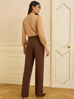 Broeken|Kostuums En Werkkleding*Love & Roses Chocoladebruin - broek met wijde pijpen