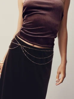 Ceintuurs*Next - Metallic Skinny Tiered Beaded Belt Chocoladebruin