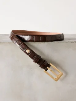 Ceintuurs|Next Chocoladebruin - N. Premium riem van Italiaans leer met krokodilleneffect-look