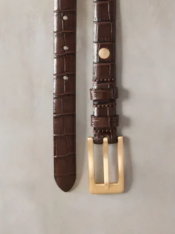 Ceintuurs|Next Chocoladebruin - N. Premium riem van Italiaans leer met krokodilleneffect-look