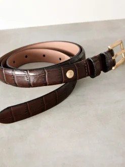 Ceintuurs|Next Chocoladebruin - N. Premium riem van Italiaans leer met krokodilleneffect-look