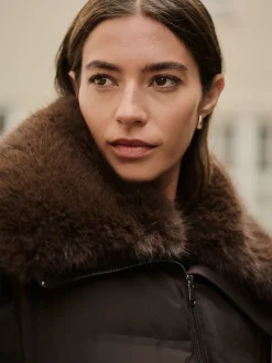 Jassen En Jacks|Next Chocoladebruin - Premium Longline Padded Coat with Faux Fur Collar