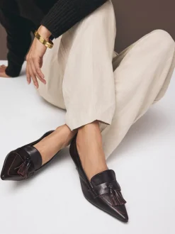Ruimvallend En Extraruimvallend|Schoenen Met Hakken*Next - Premium Leather With Motionflex Point Toe Tassel Heels Loafers Chocoladebruin
