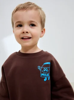 Joggingbroeken|Sweaters En Hoody´S|Next - Printed Crew Neck Sweat Top & Joggers Set (3mths-7yrs) Chocoladebruin