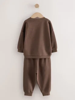 Joggingbroeken|Sweaters En Hoody´S|Next - Printed Crew Neck Sweat Top & Joggers Set (3mths-7yrs) Chocoladebruin