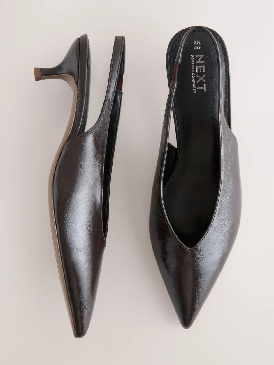 Schoenen Met Hakken*Next - Punt Toe Lage Slingback Naaldhak Schoenen Chocoladebruin