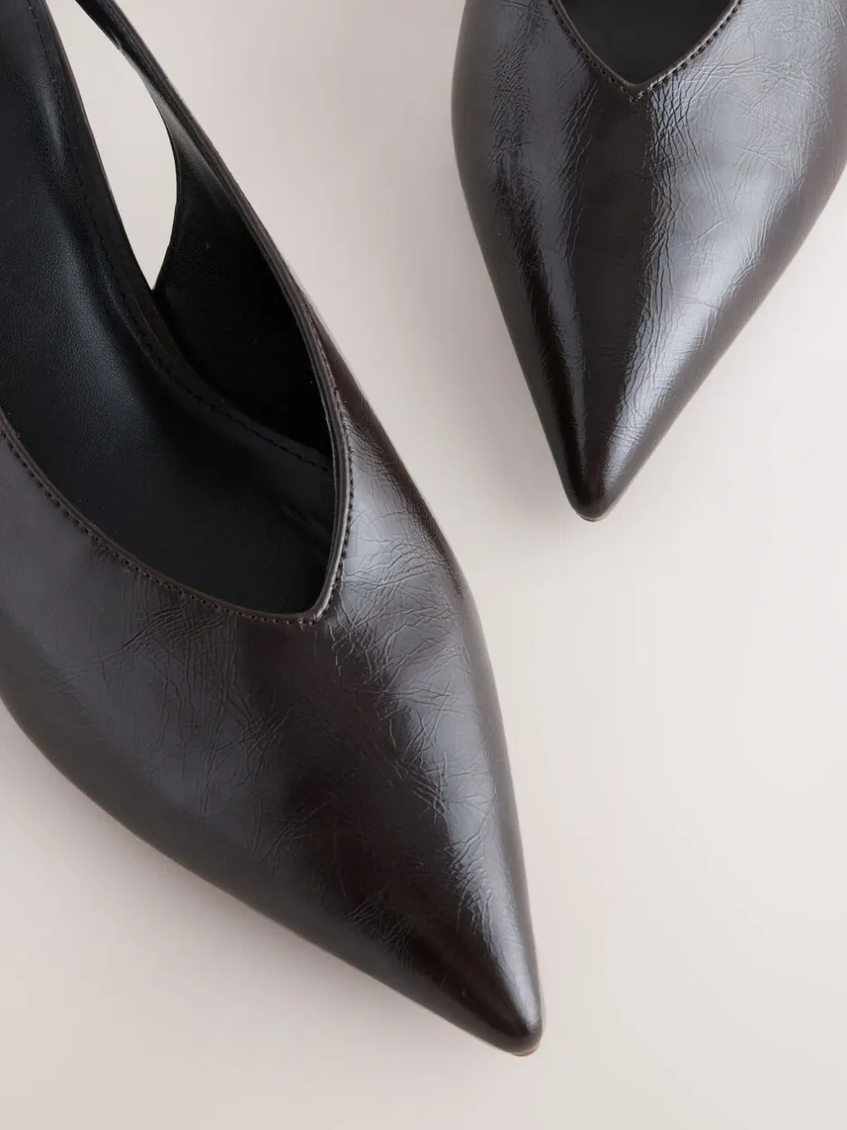 Schoenen Met Hakken*Next - Punt Toe Lage Slingback Naaldhak Schoenen Chocoladebruin
