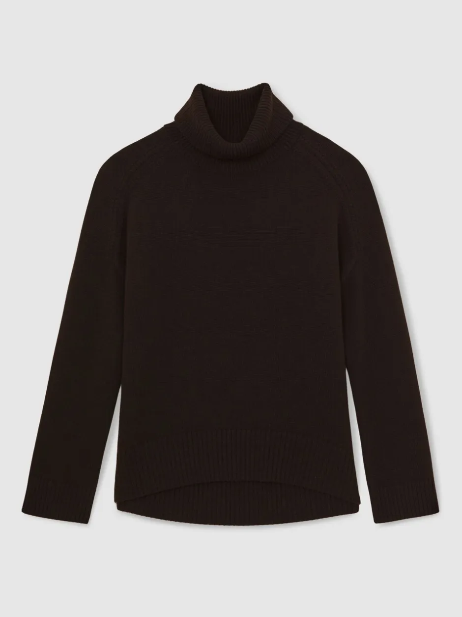 Gebreide Kleding*Reiss Chocoladebruin - Brooklyn trui met rolkraag van wol-kasjmier
