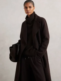 Gebreide Kleding*Reiss Chocoladebruin - Brooklyn trui met rolkraag van wol-kasjmier